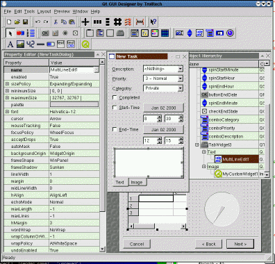 Screenshot of the Qt Designer